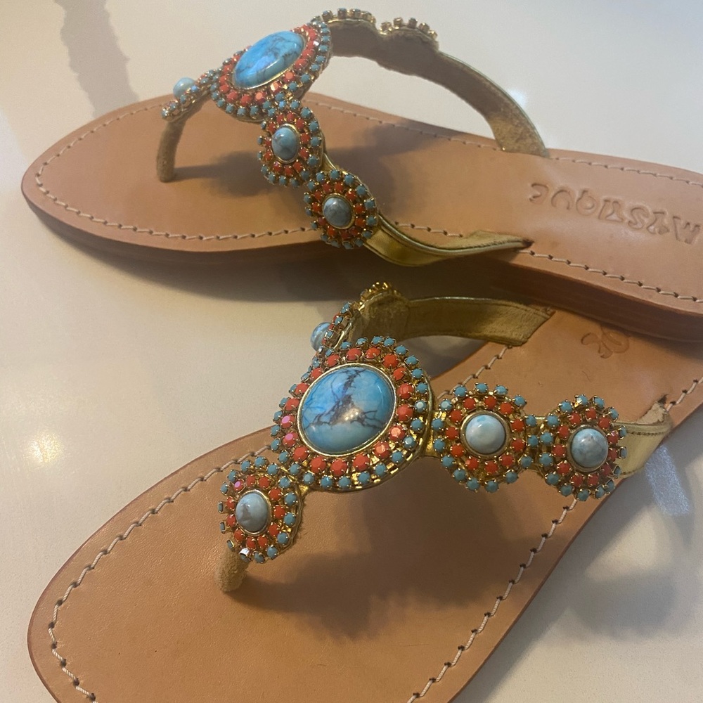 Mystique Boutique Women's Beaded Sandals - Orange and Gold turquoise brand new